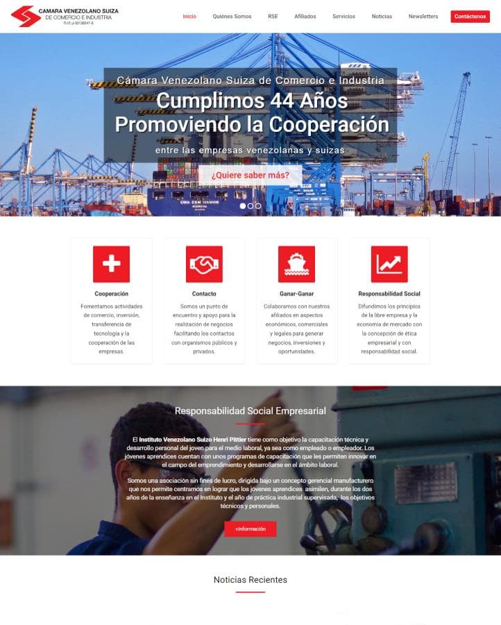 Captura de pantalla del home page de camarasuiza.org